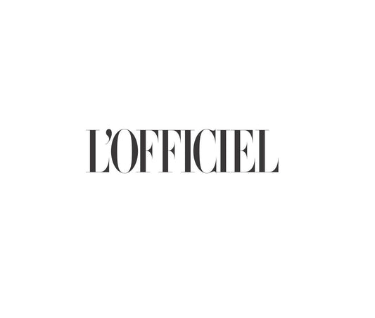 Black L'OFFICIEL logo on white background, fashion magazine branding