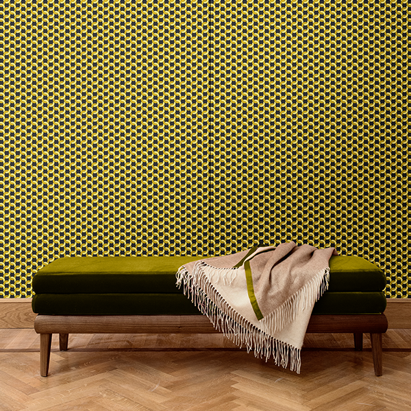 Geometric pattern wall covering. Silk. Made in italy