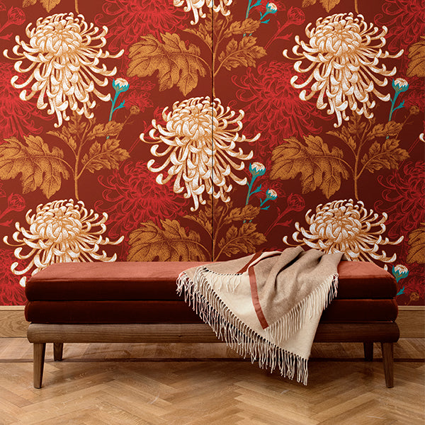 Dhalia pattern wall covering. Silk. Made in italy