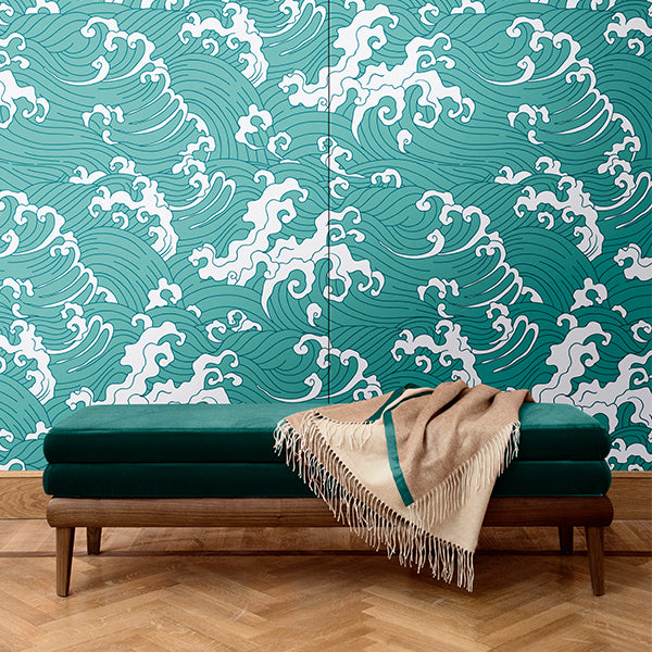 Waves pattern wall covering. Silk. Made in italy
