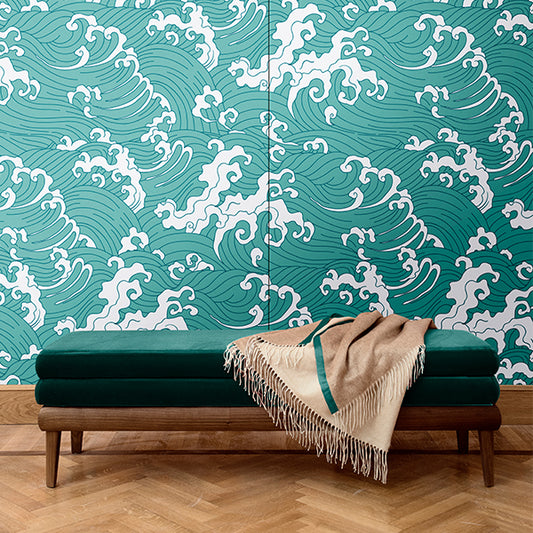 Waves pattern wall covering. Silk. Made in italy