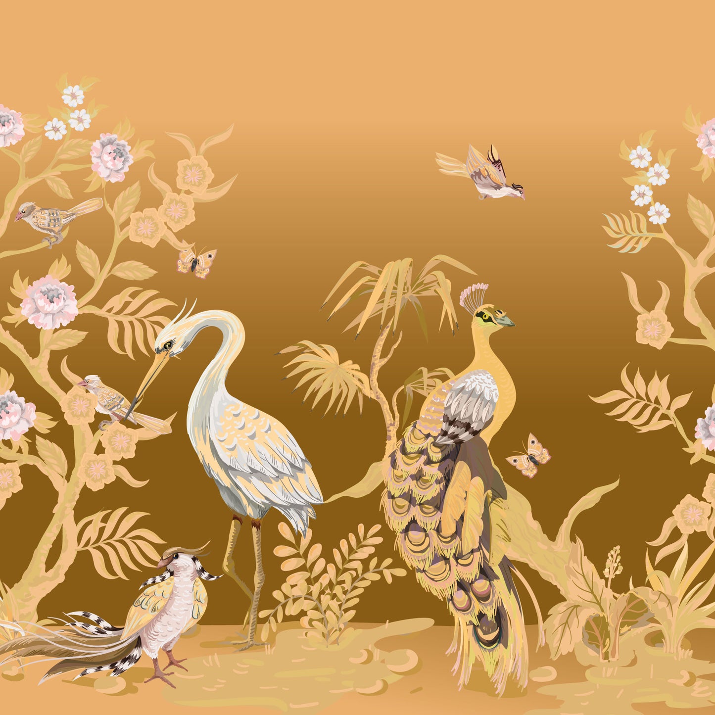 Peacocks and Herons Panel