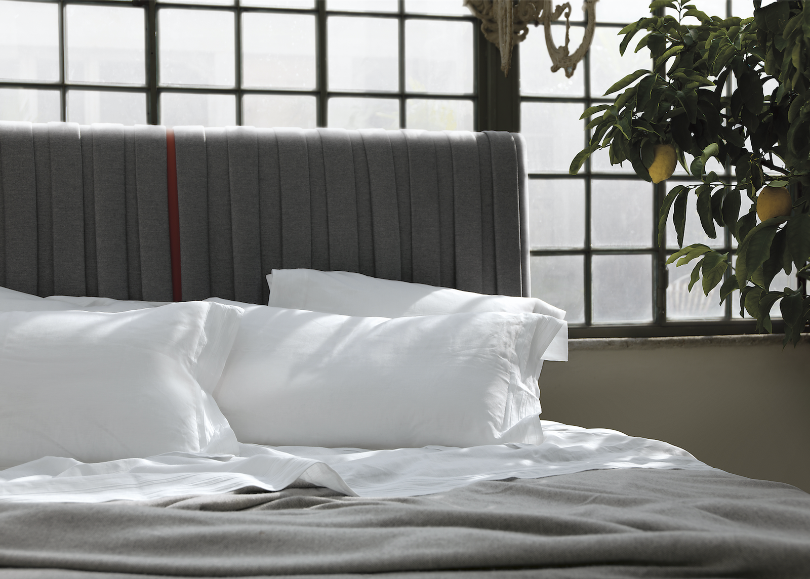 Luxury and precious and elegant bed. leather headboard. Italian bed. handmade with natural materials. Handmade in italy